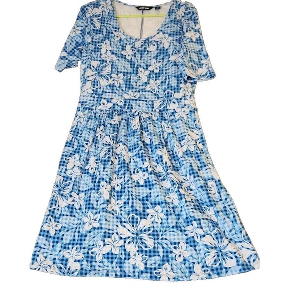 Lands’ End Size Small Blue Floral Print Soft Knit Dress Pockets Fit & Flare‎ S - Picture 1 of 12